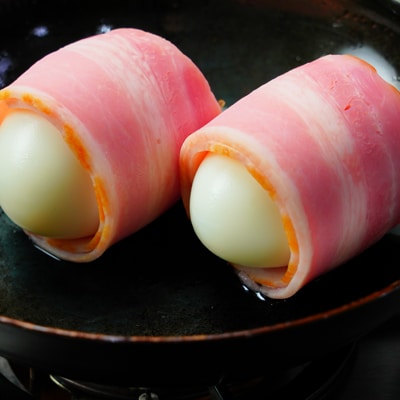 おつまみに!半熟卵のベーコン巻き