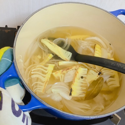 旬の味覚！焼きたけのことクレソンの洋風スープ