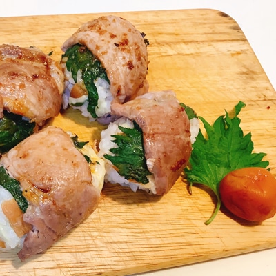 手毬ずし風!春の肉巻きおにぎり