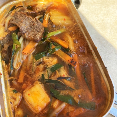 BBQの残り肉で!ユッケジャンスープ