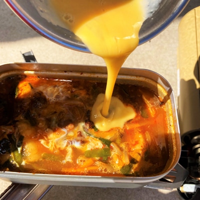 BBQの残り肉で!ユッケジャンスープ